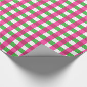 Gingham Check Patroon Hot Pink en Green Cadeaupapier (Hoek)