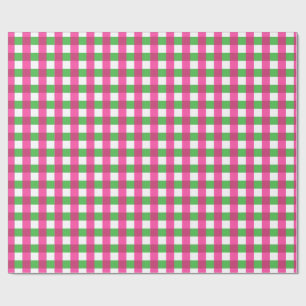 Gingham Check Patroon Hot Pink en Green Cadeaupapier