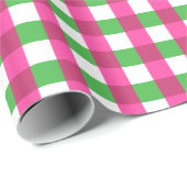 Gingham Check Patroon Hot Pink en Green Cadeaupapier (Rol Hoek)