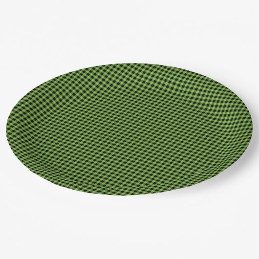 Gingham check patroon zwart groen tijdloos plezier papieren bordje (Gekanteld)