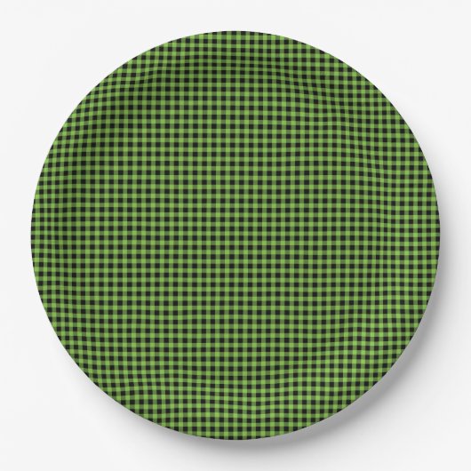Gingham check patroon zwart groen tijdloos plezier papieren bordje (Voorkant)