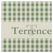 Gingham Check Pattern Monogram Sage Green Boys Stof (Close Up)