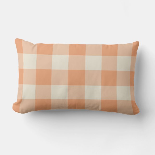 Gingham Check Pattern Oranje & Antiek White Buitenkussen (Voorkant)