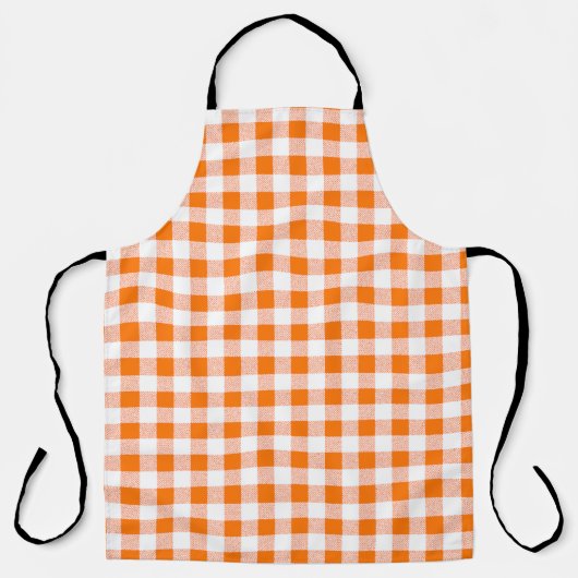 Gingham Check Pattern Oranje Schort (Voorkant)