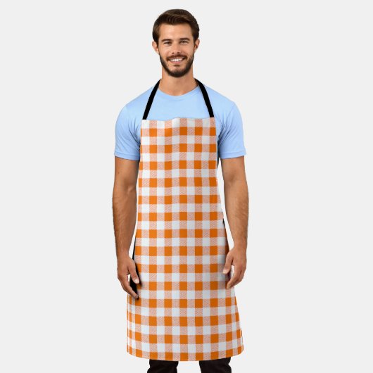 Gingham Check Pattern Oranje Schort (Gedragen)