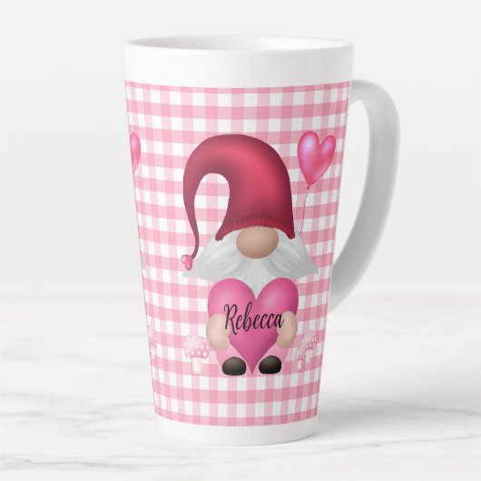 Gingham Check Pattern Personalized Gnome Mok (Rechterhoek)