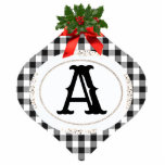 Gingham Check Photo Sculpture Ornament Fotobeeldje Ornament<br><div class="desc">Gingham controleert ornament met holly bessen en rood lint.</div>