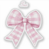 Gingham Check Pink Bow met naam Vinyl Sticker (Voorkant)
