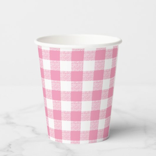 Gingham Check Pink Paper Cup Papieren Bekers (Achterkant)