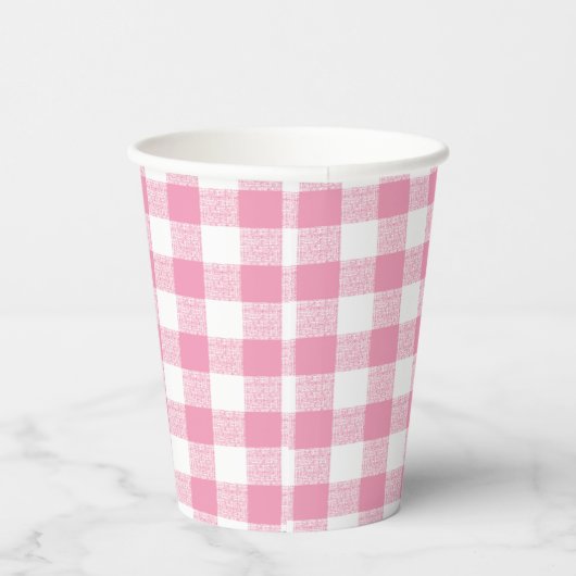 Gingham Check Pink Paper Cup Papieren Bekers (Rechts)