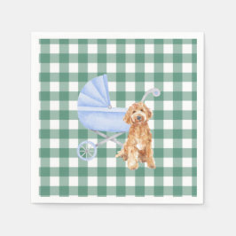Gingham Check Puppy Golden doodl Baby Shower Napki Servet