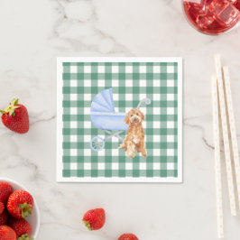 Gingham Check Puppy Golden Doodle Baby Shower serv Servet