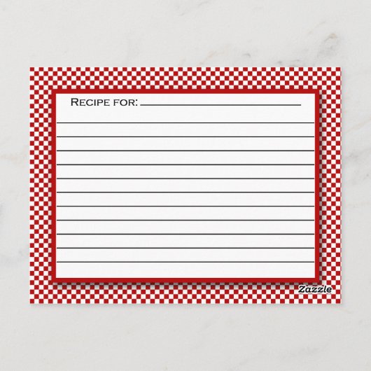 Gingham Check Red White Recipcard Briefkaart (Achterkant)