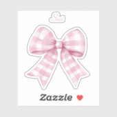 Gingham Check Roze Strik met Naam Vinyl Sticker (Vel)