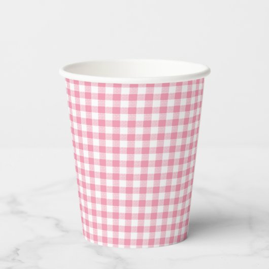 Gingham Check Small Pink Paper Cup Papieren Bekers (Achterkant)
