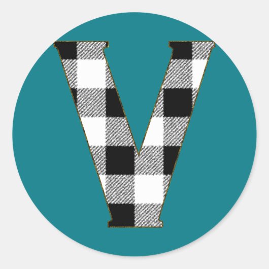 Gingham Check V Ronde Sticker (Voorkant)