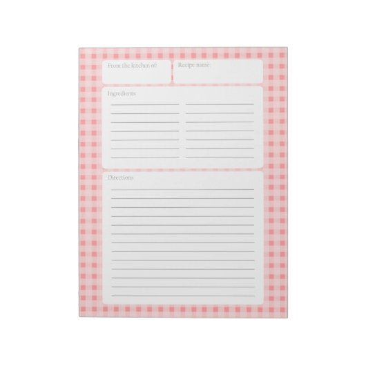 Gingham Checker Recipp Page met Color Option Notitieblok (Linkerzijde)