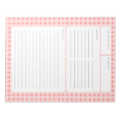 Gingham Checker Recipp Page met Color Option Notitieblok (Voorkant)