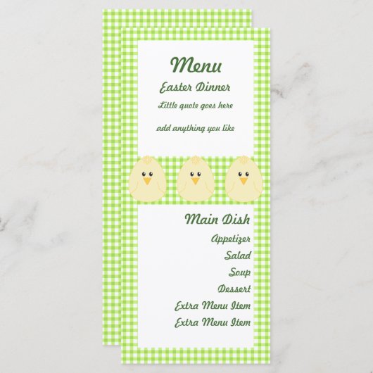 Gingham Chicken Menu Card (Voorkant / Achterkant)