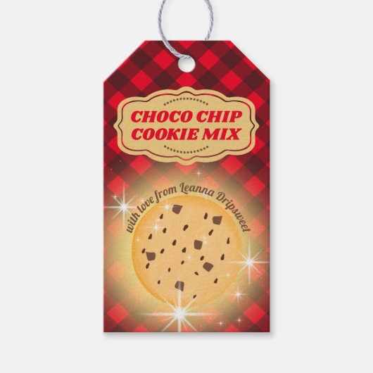 Gingham chocolade chip cookie mix in een potje cadeaulabel (Voorkant)