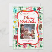 Gingham Christmas Quirky Whimsical CUSTOM FOTO Feestdagenkaart (Voorkant)