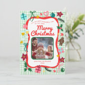 Gingham Christmas Quirky Whimsical CUSTOM FOTO Feestdagenkaart (Staand voorkant)