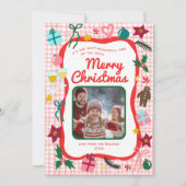 Gingham Christmas Quirky Whimsical CUSTOM FOTO Feestdagenkaart (Voorkant)