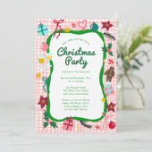 Gingham Christmas Quirky Whimsical CUSTOM Party Kaart (Staand voorkant)