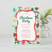 Gingham Christmas Quirky Whimsical CUSTOM Party Kaart (Staand voorkant)