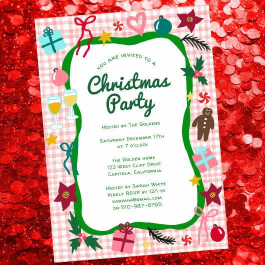 Gingham Christmas Quirky Whimsical CUSTOM Party Kaart