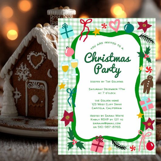 Gingham Christmas Quirky Whimsical CUSTOM Party Kaart
