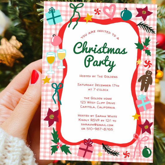 Gingham Christmas Quirky Whimsical CUSTOM Party Kaart