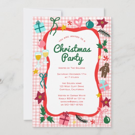 Gingham Christmas Quirky Whimsical CUSTOM Party Kaart (Voorkant)