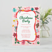Gingham Christmas Quirky Whimsical CUSTOM Party Kaart (Staand voorkant)