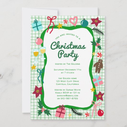 Gingham Christmas Quirky Whimsical CUSTOM Party Kaart (Voorkant)