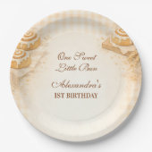 Gingham Cinnamon Roll Little Bun 1st Birthday Papieren Bordje (Voorkant)