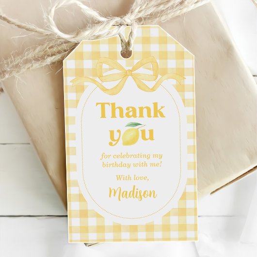 Gingham Citroen Themadag 1e Verjaardag Cadeaulabel