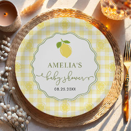 Gingham Citroen Vruchten Thema Baby Shower Papieren Bordje