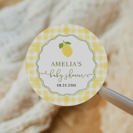 Gingham Citroen Vruchten Thema Baby Shower Ronde Sticker