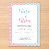 Gingham Classic Nino van Nina Spaanse geslachtsont Acryl Uitnodigingen (Voorkant)