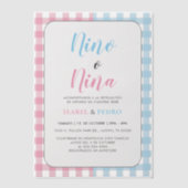 Gingham Classic Nino van Nina Spaanse geslachtsont Vellum Uitnodigingen (Voorkant)