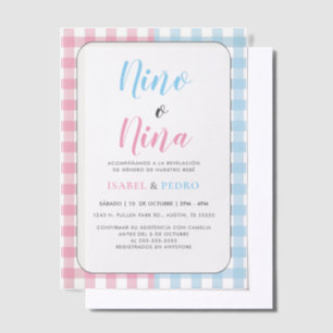 Gingham Classic Nino van Nina Spaanse geslachtsont Vellum Uitnodigingen