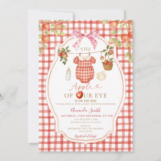 Gingham Clothesline Apple van ons Eye Baby shower Kaart (Voorkant)
