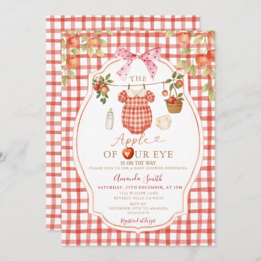 Gingham Clothesline Apple van ons Eye Baby shower Kaart (Voorkant / Achterkant)
