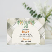 Gingham Clothesline Lokaal geteeld Baby shower Bedankkaart (Staand voorkant)