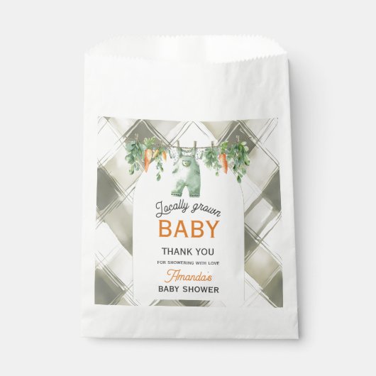 Gingham Clothesline Lokaal geteeld Baby shower Bedankzakje (Voorkant)
