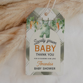 Gingham Clothesline Lokaal geteeld Baby shower Cadeaulabel