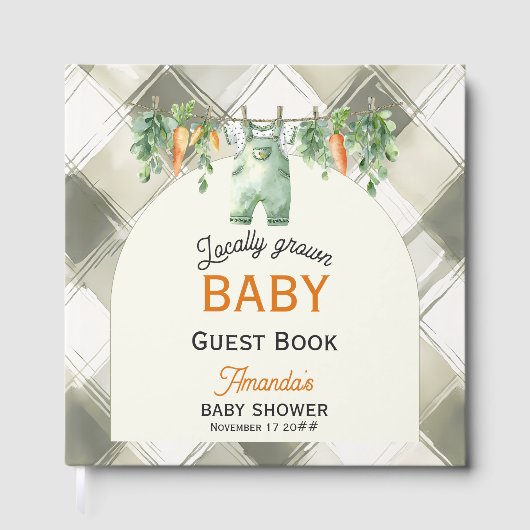 Gingham Clothesline Lokaal geteeld Baby shower Gastenboek (Voorkant)