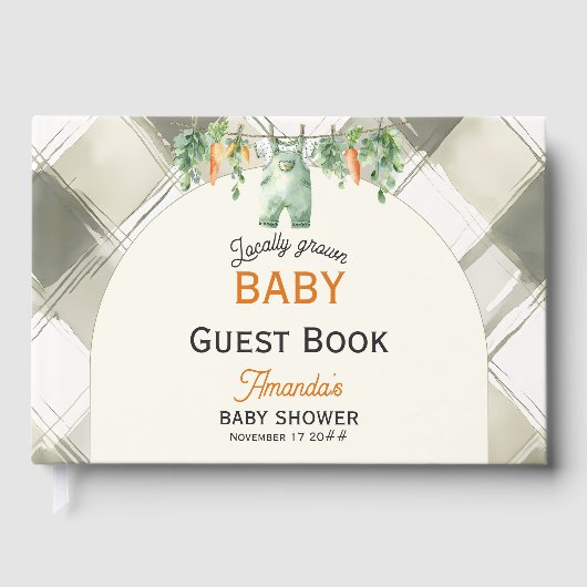 Gingham Clothesline Lokaal geteeld Baby shower Gastenboek (Voorkant)