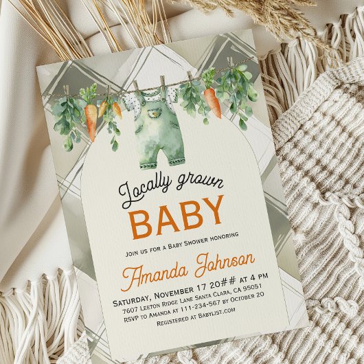 Gingham Clothesline Lokaal geteeld Baby shower Kaart
